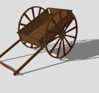 古代农用实木手推车SU模型下载_sketchup草图大师SKP模型