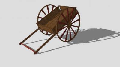 古代农用实木手推车SU模型下载_sketchup草图大师SKP模型