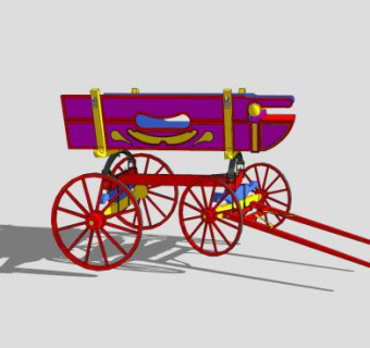 欧式实木人力手拉车SU模型下载_sketchup草图大师SKP模型