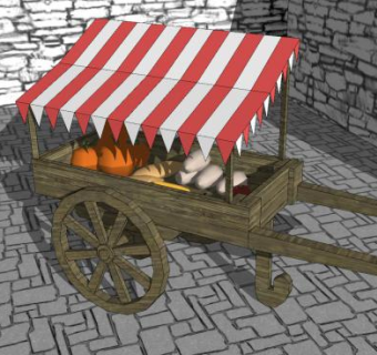 摊位果蔬手推车SU模型下载_sketchup草图大师SKP模型