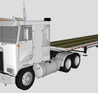 肯沃斯K-100平板拖车SU模型下载_sketchup草图大师SKP模型