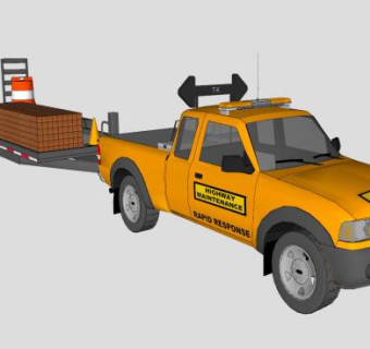 福特皮卡和牵引平板车SU模型下载_sketchup草图大师SKP模型