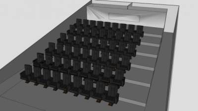 影院黑色联排躺椅SU模型下载_sketchup草图大师SKP模型