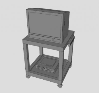 滚动台上旧电视机SU模型下载_sketchup草图大师SKP模型