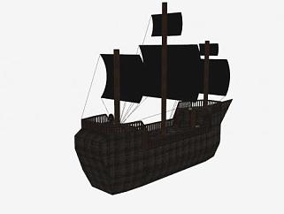 黑珍珠帆船SU模型下载_sketchup草图大师SKP模型