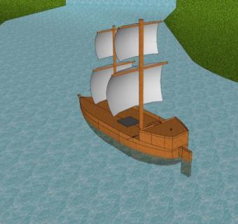 河道中的帆船SU模型下载_sketchup草图大师SKP模型