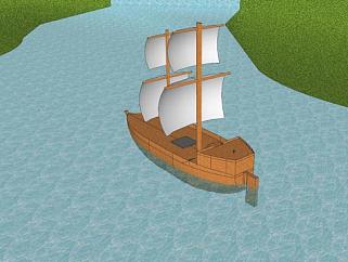 河道中的帆船SU模型下载_sketchup草图大师SKP模型