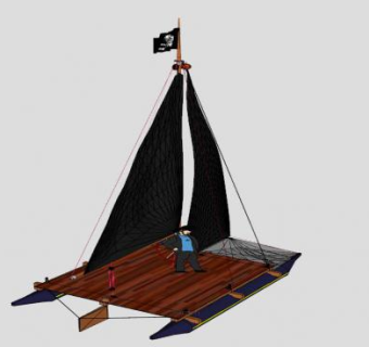 木板小帆船SU模型下载_sketchup草图大师SKP模型