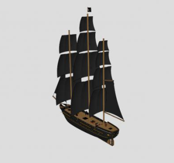 黑珍珠炮舰船SU模型下载_sketchup草图大师SKP模型