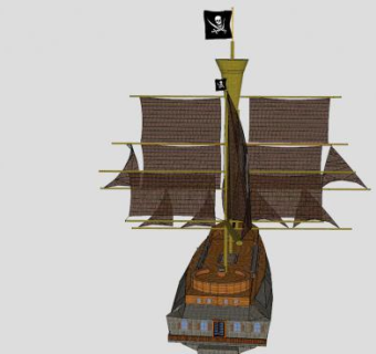 双桅横帆海盗船SU模型下载_sketchup草图大师SKP模型
