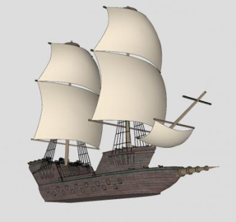 前桅横帆双桅船SU模型下载_sketchup草图大师SKP模型