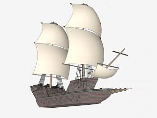 前桅横帆双桅船SU模型下载_sketchup草图大师SKP模型