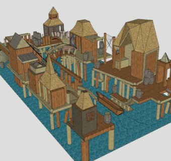 海上城镇航行船舶SU模型下载_sketchup草图大师SKP模型