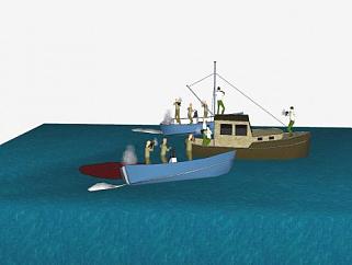 海上巡逻船和违法船只SU模型下载_sketchup草图大师SKP模型