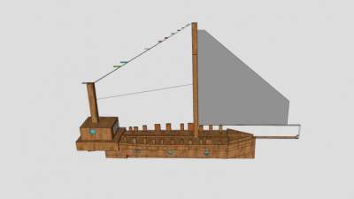 单桅海盗木帆船SU模型下载_sketchup草图大师SKP模型