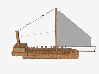 单桅海盗木帆船SU模型下载_sketchup草图大师SKP模型