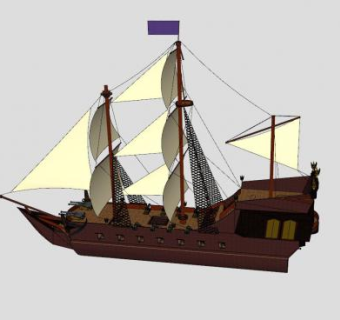 多桅海盗船SU模型下载_sketchup草图大师SKP模型