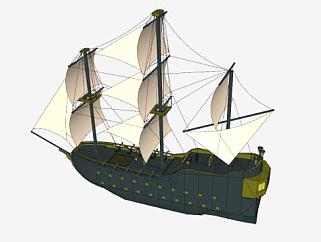 前桅三桅<em>海盗</em>帆船SU模型下载_sketchup草图大师SKP模型