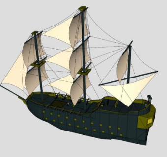 前桅三桅海盗帆船SU模型下载_sketchup草图大师SKP模型