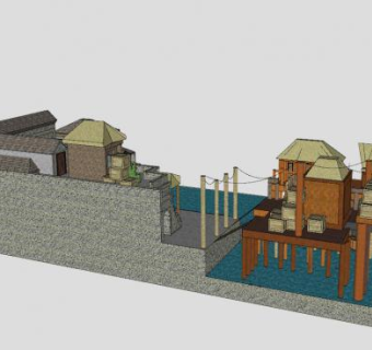 新加坡城镇中航行船舶SU模型下载_sketchup草图大师SKP模型