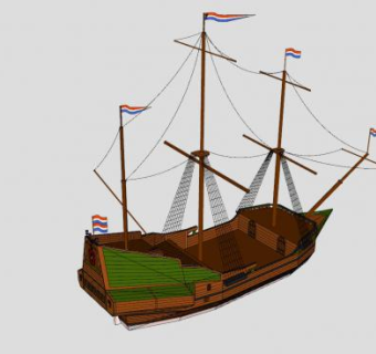 美杜莎帆船SU模型下载_sketchup草图大师SKP模型