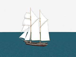 双桅纵帆船SU模型下载_sketchup草图大师SKP模型