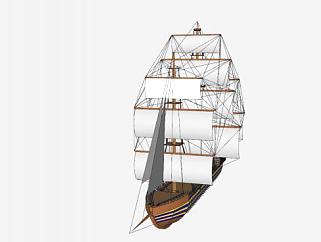 多桅横帆海盗船SU模型下载_sketchup草图大师SKP模型
