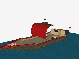 单桅炮舰海盗船SU模型下载_sketchup草图大师SKP模型