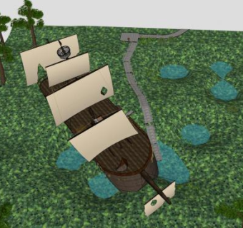 搁浅海盗帆船SU模型下载_sketchup草图大师SKP模型