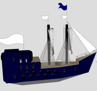 炮舰双桅帆船SU模型下载_sketchup草图大师SKP模型
