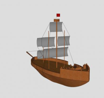 横帆帆船SU模型下载_sketchup草图大师SKP模型