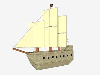 横帆海盗船SU模型下载_sketchup草图大师SKP模型