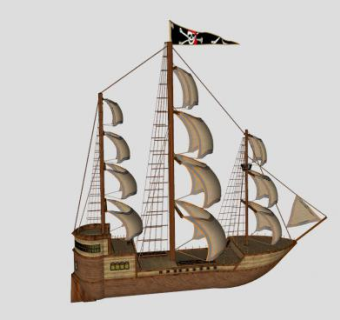 横帆海盗帆船SU模型下载_sketchup草图大师SKP模型