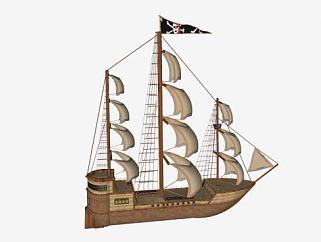 横帆海盗帆船SU模型下载_sketchup草图大师SKP模型
