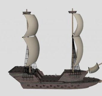 双桅横帆帆船SU模型下载_sketchup草图大师SKP模型