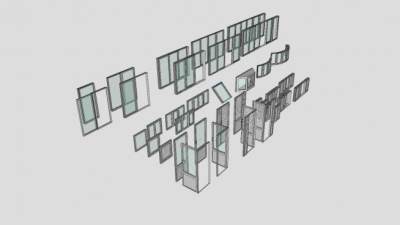 不同类型玻璃门窗SU模型下载_sketchup草图大师SKP模型