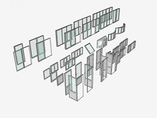 不同类型玻璃门窗SU模型下载_sketchup草图大师SKP模型