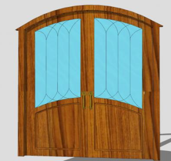 弧形双开木制玻璃门SU模型下载_sketchup草图大师SKP模型