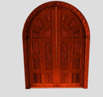 弧形雕花实木门SU模型下载_sketchup草图大师SKP模型