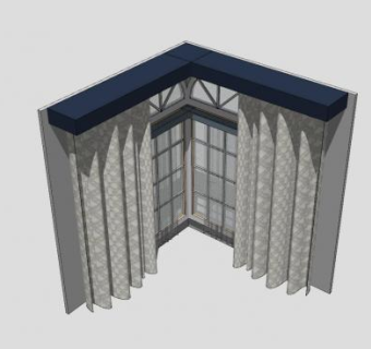 欧式转角落地窗和窗帘SU模型下载_sketchup草图大师SKP模型