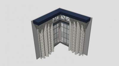 欧式转角落地窗和窗帘SU模型下载_sketchup草图大师SKP模型