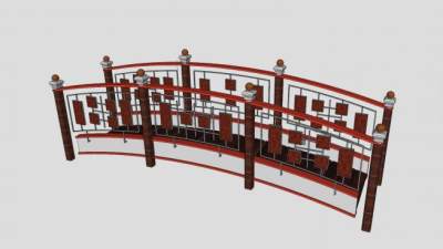 中式拱桥栏杆SU模型下载_sketchup草图大师SKP模型