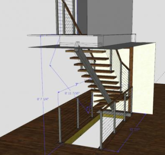 钢丝绳护栏楼梯SU模型下载_sketchup草图大师SKP模型