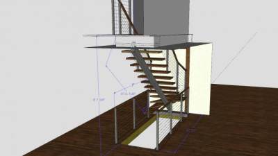 钢丝绳护栏楼梯SU模型下载_sketchup草图大师SKP模型