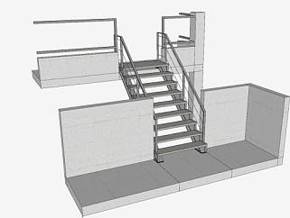 天台钢楼梯SU模型下载_sketchup草图大师SKP模型