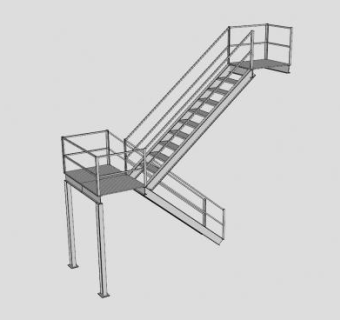 双跑钢架楼梯SU模型下载_sketchup草图大师SKP模型
