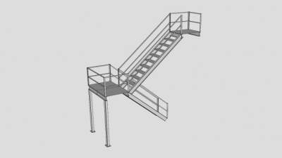 双跑钢架楼梯SU模型下载_sketchup草图大师SKP模型