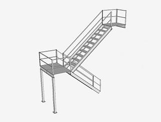双跑钢架楼梯SU模型下载_sketchup草图大师SKP模型