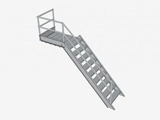 钢板护栏楼梯SU模型下载_sketchup草图大师SKP模型