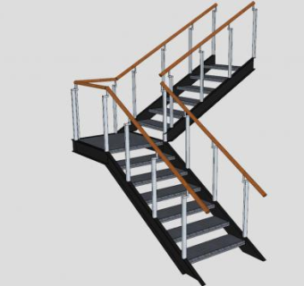 木扶手钢制楼梯SU模型下载_sketchup草图大师SKP模型